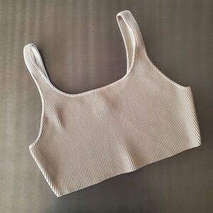 Babaton Sculpt Knit Squareneck Cropped Ribbed Tank Top cream Matte Pearl XL